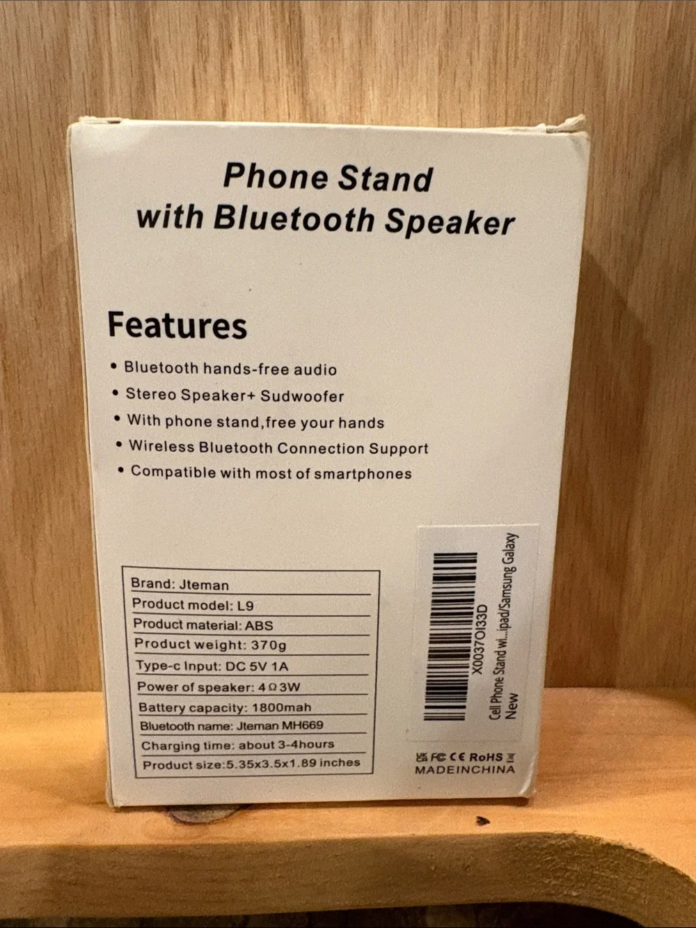 JTEMAN Phone Stand with Bluetooth Speaker -NWT
